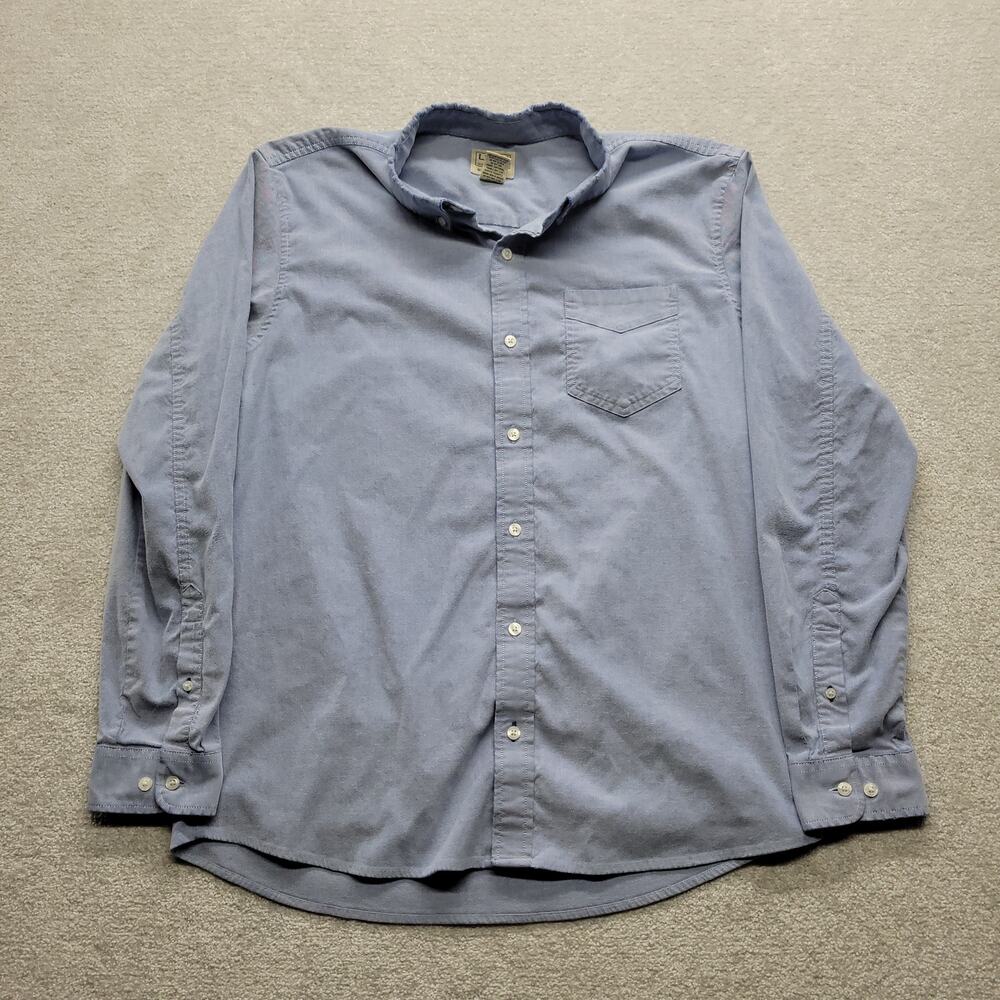 L.L.Bean Slightly Fitted Shirt Mens Large Blue Oxford Button Down Stretch